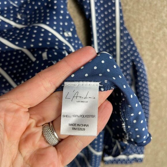 L' Academie The Classic Button Up Shirt Womens Size Small Navy/White Stripe‎ Top - Picture 9 of 12